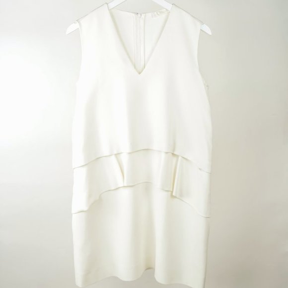 CHLOÉ Off White Tiered Crepe Shift Dress - Picture 1 of 8